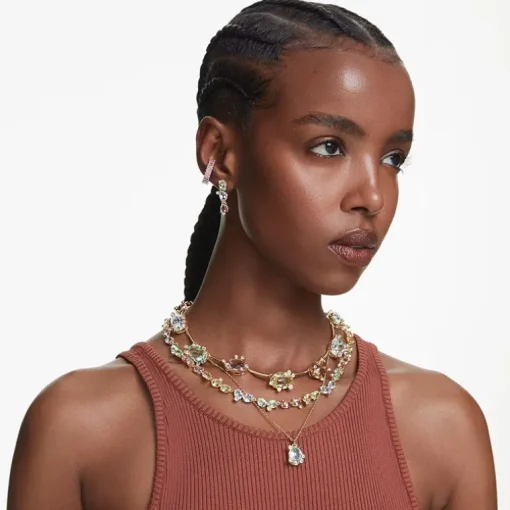 Boucles d'Oreilles Femme Pendantes Swarovski Gema Doré et Cristaux 5714815