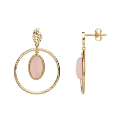 Boucles d'Oreilles Femme SAUNIER GEMME Plaqué Or Quartz Rose