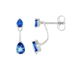 Boucles d'Oreilles Femmes Pendantes OR 750/1000 Blanc et Saphirs