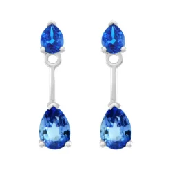 Boucles d'Oreilles Femmes Pendantes OR 750/1000 Blanc et Saphirs
