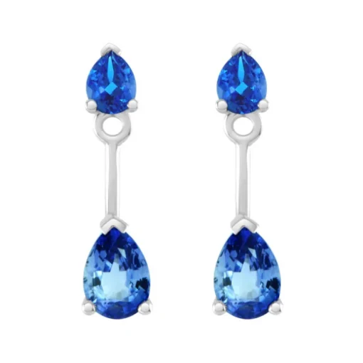 Boucles d'Oreilles Femmes Pendantes OR 750/1000 Blanc et Saphirs