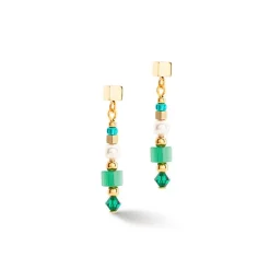 Boucles d'Oreilles Pendantes Femme COEUR DE LION PRINCESS SQUARE STRIPES VERT Acier Doré