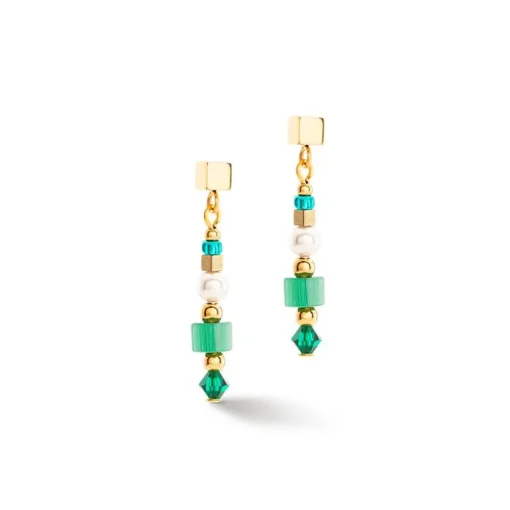 Boucles d'Oreilles Pendantes Femme COEUR DE LION PRINCESS SQUARE STRIPES VERT Acier Doré