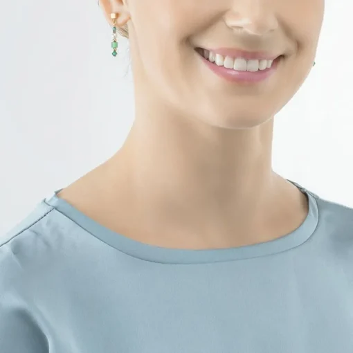 Boucles d'Oreilles Pendantes Femme COEUR DE LION PRINCESS SQUARE STRIPES VERT Acier Doré