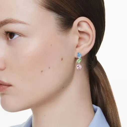 Boucles d'Oreilles Pendantes Femme SWAROVSKI GEMA Métal Rhodié Blanc et Cristaux 5692406