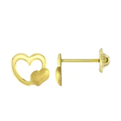 Boucles d'Oreilles Puces Coeurs OR 750/1000 Jaune