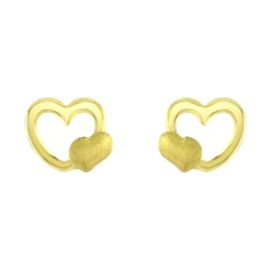 Boucles d'Oreilles Puces Coeurs OR 750/1000 Jaune
