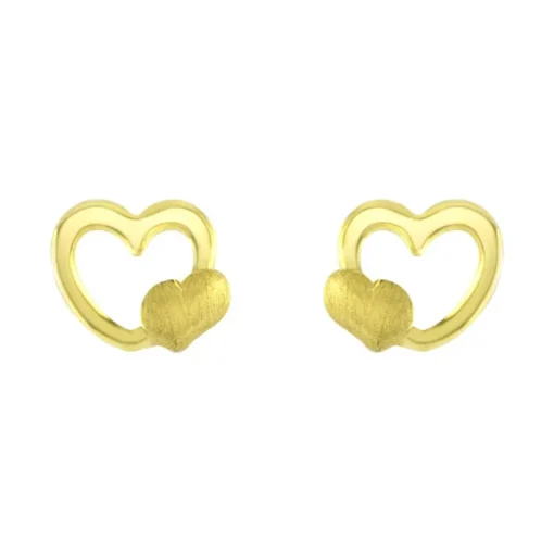 Boucles d'Oreilles Puces Coeurs OR 750/1000 Jaune