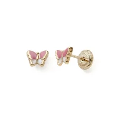 Boucles d'Oreilles Puces Enfant EDORA COLLECTION ESSENTIAL PAPILLON LAQUÉ Or 375/1000