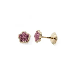 Boucles d'Oreilles Puces Enfant EDORA COLLECTION ESSENTIAL FLEUR CRISTAUX ROSES Or 375/1000