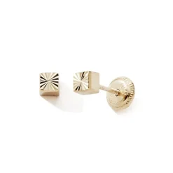 Boucles d'Oreilles Puces Enfant EDORA COLLECTION ESSENTIAL CUBE CISSELÉ Or 375/1000