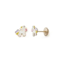 Boucles d'Oreilles Puces Enfant EDORA COLLECTION ESSENTIAL LICORNE LAQUÉ Or 375/1000