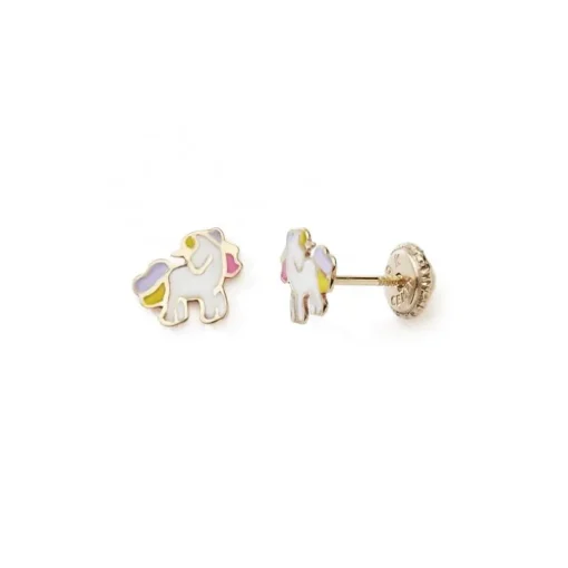 Boucles d'Oreilles Puces Enfant EDORA COLLECTION ESSENTIAL LICORNE LAQUÉ Or 375/1000