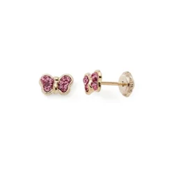 Boucles d'Oreilles Puces Enfant EDORA COLLECTION ESSENTIAL PAPILLON CRISTAUX ROSES Or 375/1000