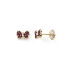 Boucles d'Oreilles Puces Enfant EDORA COLLECTION ESSENTIAL PAPILLON CRISTAUX VIOLETS Or 375/1000