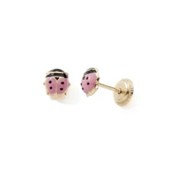 Boucles d'Oreilles Puces Enfant EDORA COLLECTION ESSENTIAL COCCINELLE LAQUÉ Or 375/1000