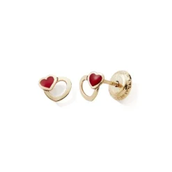 Boucles d'Oreilles Puces Enfant EDORA COLLECTION ESSENTIAL COEUR LAQUÉ Or 375/1000