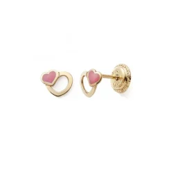 Boucles d'Oreilles Puces Enfant EDORA COLLECTION ESSENTIAL COEUR LAQUÉ Or 375/1000