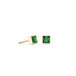 Boucles d'Oreilles Puces Femme CŒUR DE LION Acier Doré Cristaux Verts