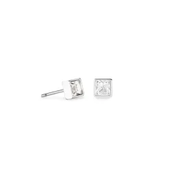 Boucles d'Oreilles Puces Femme CŒUR DE LION Acier Argenté Cristaux Blancs