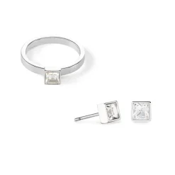 Boucles d'Oreilles Puces Femme CŒUR DE LION Acier Argenté Cristaux Blancs