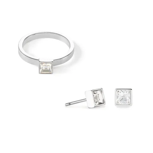 Boucles d'Oreilles Puces Femme CŒUR DE LION Acier Argenté Cristaux Blancs