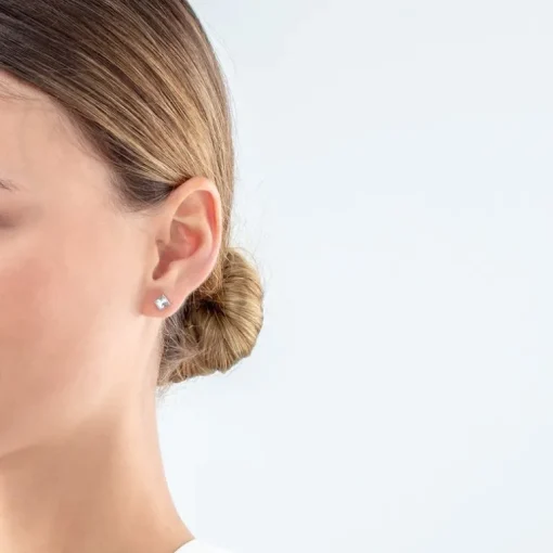Boucles d'Oreilles Puces Femme CŒUR DE LION Acier Argenté Cristaux Blancs