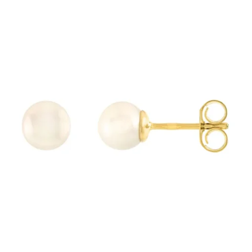 Boucles D'oreilles Puces OR 375/1000 Jaune et Perles