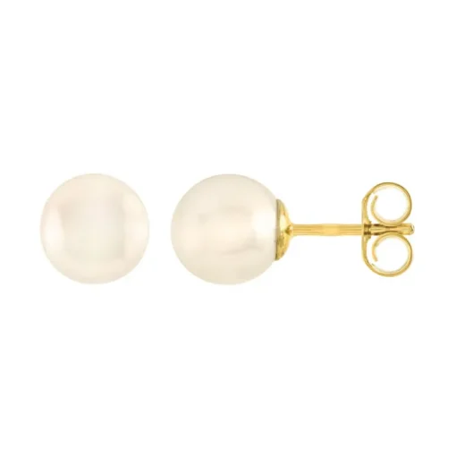 Boucles d'Oreilles Puces OR 375/1000 Jaune et Perles