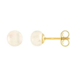 Boucles d'Oreilles Puces OR 375/1000 Jaune et Perles
