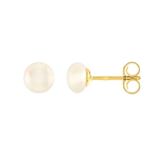 Boucles d'Oreilles Puces OR 750/1000 Jaune et Perles