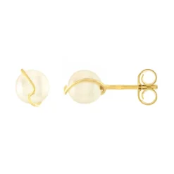 Boucles d'Oreilles Puces OR 375/1000 Jaune et Perles