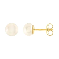 Boucles D'oreilles Puces OR 375/1000 Jaune et Perles