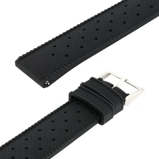 Bracelet Caoutchouc Fluorocarbone MatTROPIC 20/18mm Noir Sans couture Anse D’clic