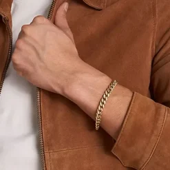 Bracelet Chaîne Homme 16.5CM FOSSIL HARLOW LINEAR TEXTURE Acier Doré