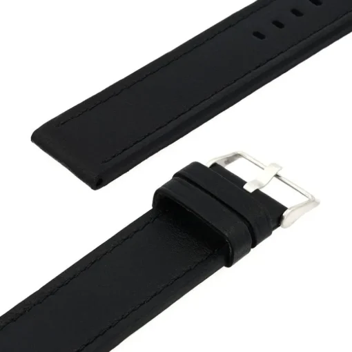 Bracelet Cuir Agneau Mat TASMAN 22/22mm Noir Couture T/T Doublure Agneau Noir