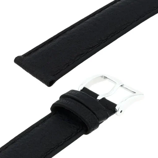 Bracelet Cuir Buffle Mat BUFFALO 18/16mm Noir Couture T/T Doublure Vachette logos