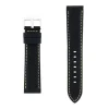 Bracelet Cuir Taureau Mat AVIATOR 20/18mm Noir Couture Sellier Ecru Doublure Veau déperlant