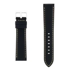 Bracelet Cuir Taureau Mat AVIATOR 20/18mm Noir Couture Sellier Ecru Doublure Veau déperlant