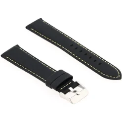 Bracelet Cuir Taureau Mat AVIATOR 20/18mm Noir Couture Sellier Ecru Doublure Veau déperlant