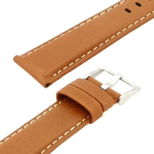 Bracelet Cuir Taureau Mat AVIATOR 20/18mm Miel Couture Sellier Ecru Doublure Veau déperlant