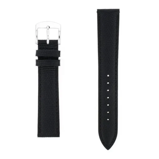 Bracelet Cuir Vachette grain lézard Mat OPALINE 18/16mm Noir Couture T/T Doublure Vachette nubuck
