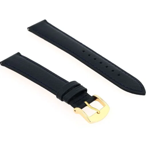 Bracelet Cuir Vachette grain saffiano SOHO 18/16mm Marine Couture T/T Doublure Vachette nubuck Anse D'Clic