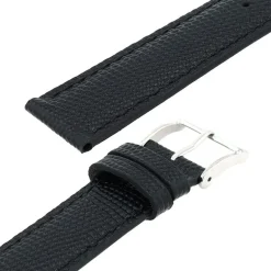Bracelet Cuir Vachette grain lézard Mat OPALINE 18/16mm Noir Couture T/T Doublure Vachette nubuck