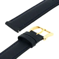 Bracelet Cuir Vachette grain saffiano SOHO 18/16mm Marine Couture T/T Doublure Vachette nubuck Anse D'Clic