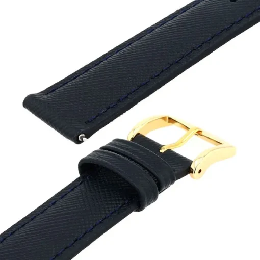 Bracelet Cuir Vachette grain saffiano SOHO 18/16mm Marine Couture T/T Doublure Vachette nubuck Anse D'Clic