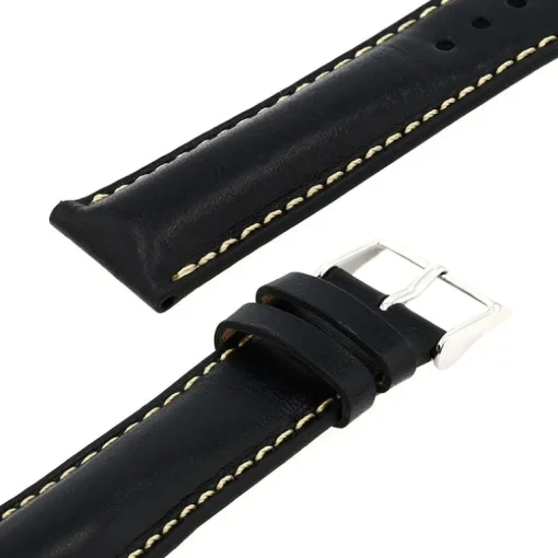 Bracelet Cuir Vachette pull up Mat COLORADO 20/18mm Noir Couture