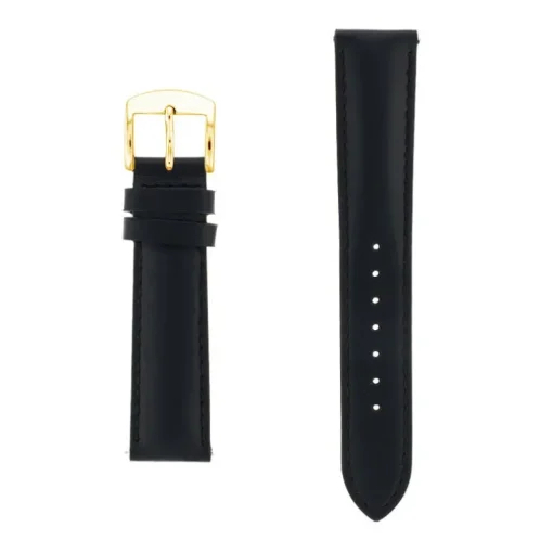 Bracelet Cuir Vachette satinée NEW YORK 18/16mm Noir Couture T/T Doublure Vachette nubuck Anse D'Clic
