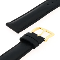 Bracelet Cuir Vachette satinée NEW YORK 18/16mm Noir Couture T/T Doublure Vachette nubuck Anse D'Clic