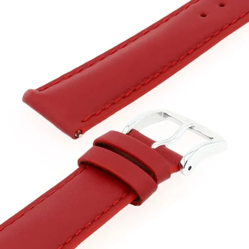 Bracelet Cuir Vachette satinée NEW YORK 18/16mm Rouge Couture T/T Doublure Vachette nubuck Anse D'Clic